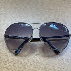 Tom Ford Silver Aviator Sunglasses with Gradient Gray Lenses